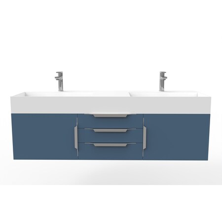 Castello Usa Amazon 60" Wall Mounted Blue Vanity With White Top And Brushed Nickel Handles CB-MC-60BLU-BN-2056-WH